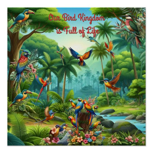 緑豊カラフルかな計鮮やか画の中の熱帯鳥 ポスター (正面)