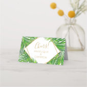 緑豊モダンかな熱帯のヤシの葉幾何学模様 プレイスカード (裏面)