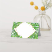 緑豊モダンかな熱帯のヤシの葉幾何学模様 プレイスカード (正面)