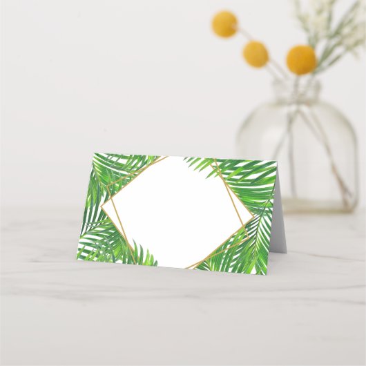 緑豊モダンかな熱帯のヤシの葉幾何学模様 プレイスカード (正面)