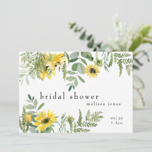 緑豊モダンかな葉とヒマワリブライダルシャワー 招待状 (スタンド正面)