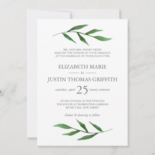 緑豊葉かな水エレガント色の結婚式招待状 招待状 (正面)