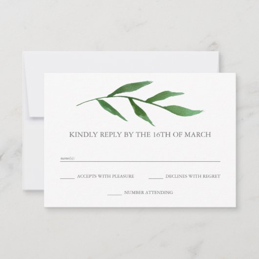 緑豊葉かな水エレガント色の結婚式RSVP 出欠カード (正面)