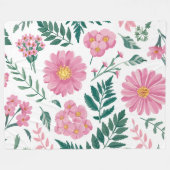 緑豊鮮やかかなピンクの花柄 フリースブランケット (正面(横))