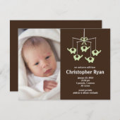 緑象の男の赤ちゃんの誕生Annoucement 招待状 (正面/裏面)