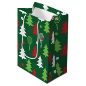 緑💚💔🤍赤い白いテニスクリスマス ミディアムペーパーバッグ (正面アングル)