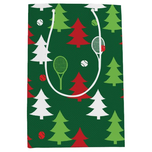 緑💚💔🤍赤い白いテニスクリスマス ミディアムペーパーバッグ (正面)