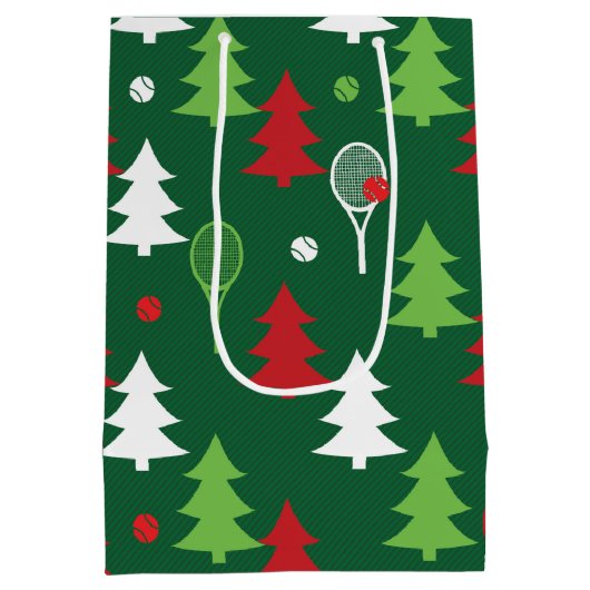 緑💚💔🤍赤い白いテニスクリスマス ミディアムペーパーバッグ (裏面)