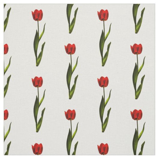 、緑赤い、花の写真白いチューリップパターン ファブリック (見本)