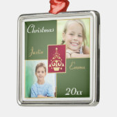 、緑赤い、金ゴールドの優れたクリスマスの写真のオーナメント メタルオーナメント (左)