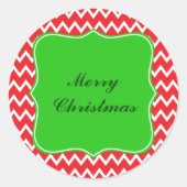 緑赤と白のクリスマスのシェブロン模様 ラウンドシール (正面)