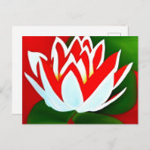 緑赤と白の蓮の葉花 ポストカード (正面/裏面)