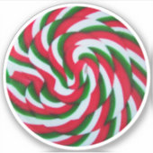 緑赤と白キャンディ丸の形状の写真 シール (正面)