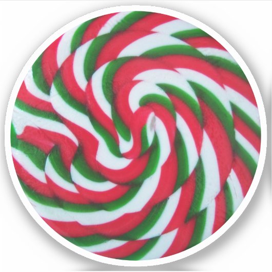 緑赤と白キャンディ丸の形状の写真 シール (正面)