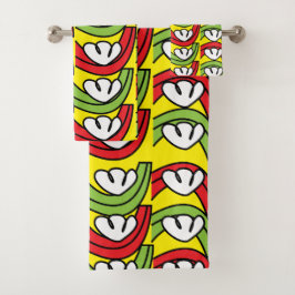 緑赤植物花模様 バスタオルセット