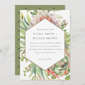 緑赤面砂漠多肉性のサボテン結婚葉 招待状 (正面/裏面)