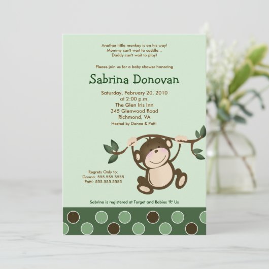 緑遊の赤ちゃんシャワー招待状5 x 7 招待状 (スタンド正面)