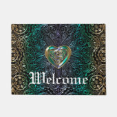 緑金ゴールドのケルト族のハートの曼荼羅 ドアマット (正面)
