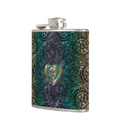 緑金ゴールドのケルト族のハートの曼荼羅 フラスク (左)