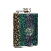 緑金ゴールドのケルト族のハートの曼荼羅 フラスク (右)