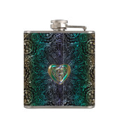 緑金ゴールドのケルト族のハートの曼荼羅 フラスク (裏面)