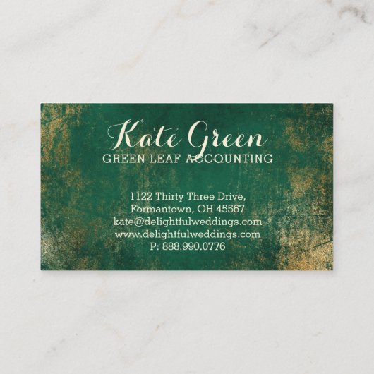 緑金ゴールドの専門の会計のエレガントなフレーム 名刺 (裏面)