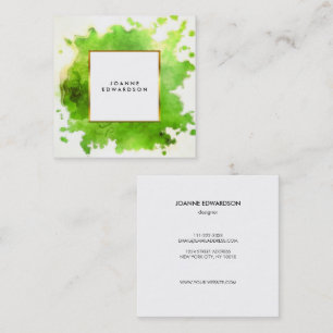緑金ゴールドの水彩画の（ばちゃばちゃ）跳ねるのしぶきのプロフェッショナル スクエア名刺