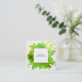 緑金ゴールドの水彩画の（ばちゃばちゃ）跳ねるのしぶきのプロフェッショナル スクエア名刺 (スタンド正面)