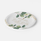 緑金ゴールドの緑の草木の植物の最初聖餐式 ペーパープレート (アングル)