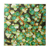 緑金ゴールドの花の枝ヴィンテージのOrigamiの花柄 タイル (正面)