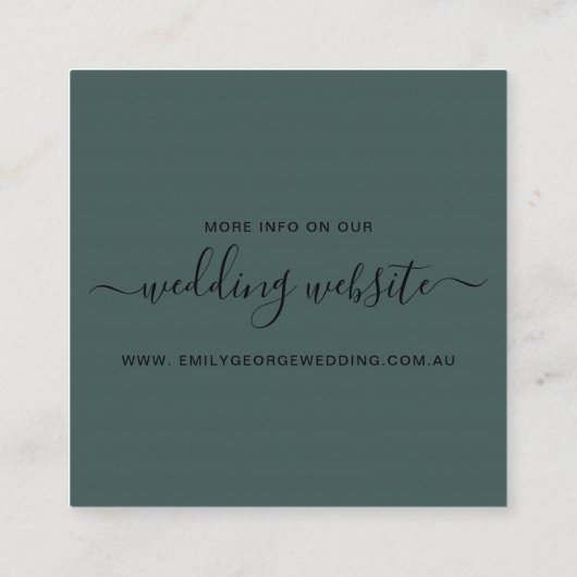 緑金ゴールドの葉の水の色の結婚ウェブサイト スクエア名刺 (裏面)