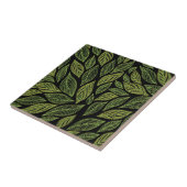 緑金ゴールドの黒の葉パターン タイル (側面)