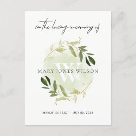 緑金ゴールド動物リース悔やみや弔慰メモリアルサービス インビテーションポストカード