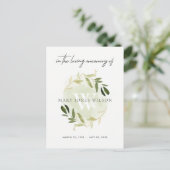 緑金ゴールド動物リース悔やみや弔慰メモリアルサービス インビテーションポストカード (スタンド正面)