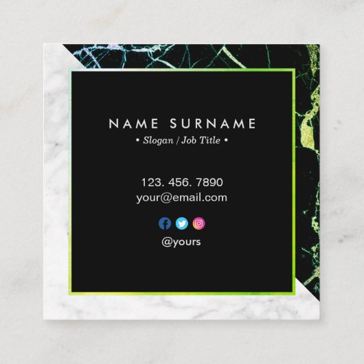 緑金ゴールド及び白い大理石の正方形の名刺 スクエア名刺 (裏面)