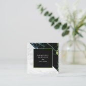 緑金ゴールド及び白い大理石の正方形の名刺 スクエア名刺 (スタンド正面)