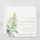 緑金ゴールド水彩シダ葉ブライダルシャワー 招待状 (正面)