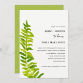 緑金ゴールド水彩シダ葉ブライダルシャワー 招待状 (正面/裏面)