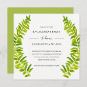 緑金ゴールド水彩シダ葉婚約 招待状 (正面/裏面)
