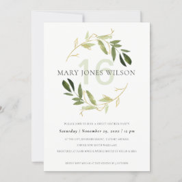 緑金ゴールド葉リース甘い16誕生日カード サンキューカード