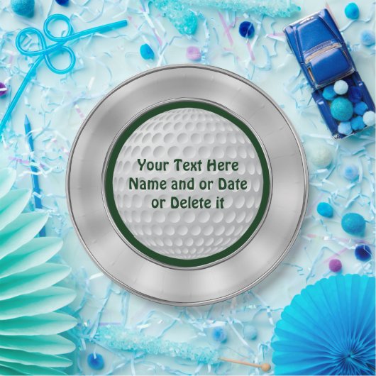 緑銀が付いているパーソナライズなゴルフ紙皿 ペーパープレート (パーティー)