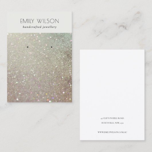 緑銀輝きグリッター輝きイヤリングディスプレイ 名刺 (正面/裏面)