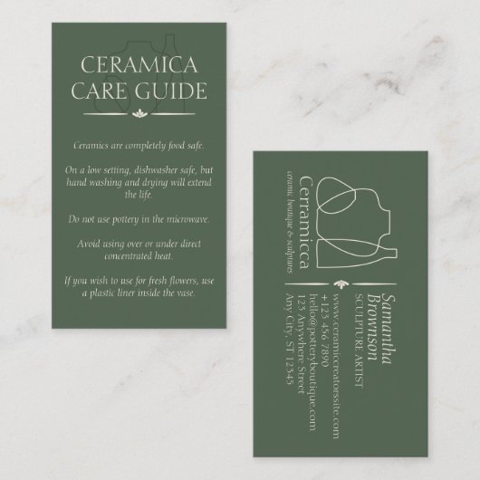 緑陶器用花瓶気にセラミックの指導 名刺 (正面/裏面)