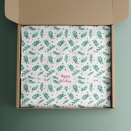 緑離れと赤の果実クリスマスパターン白 薄葉紙