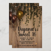 緑離れのバラ金ゴールドライツ素朴スウィート16 招待状 (正面/裏面)