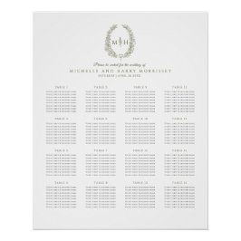 緑離れのリースの結婚16テーブルの座席表 ポスター