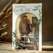 緑離れの写真アーチ日付を保存 招待状