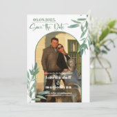 緑離れの写真アーチ日付を保存 招待状 (スタンド正面)