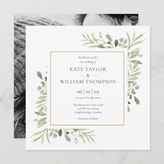 緑離れの写真結婚の 招待状 (正面/裏面)