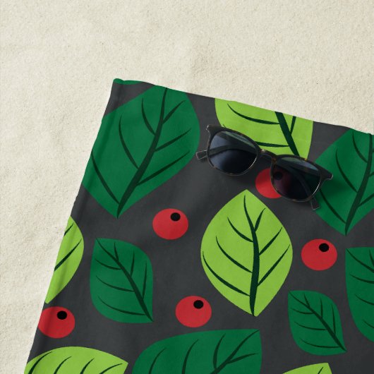 緑離れの果実，赤い果実，のパタ離れーン ビーチタオル (インサイチュ)